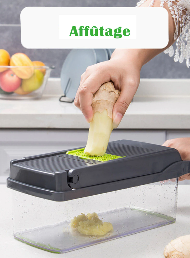 Coupe légume multifonctionnel avec bac