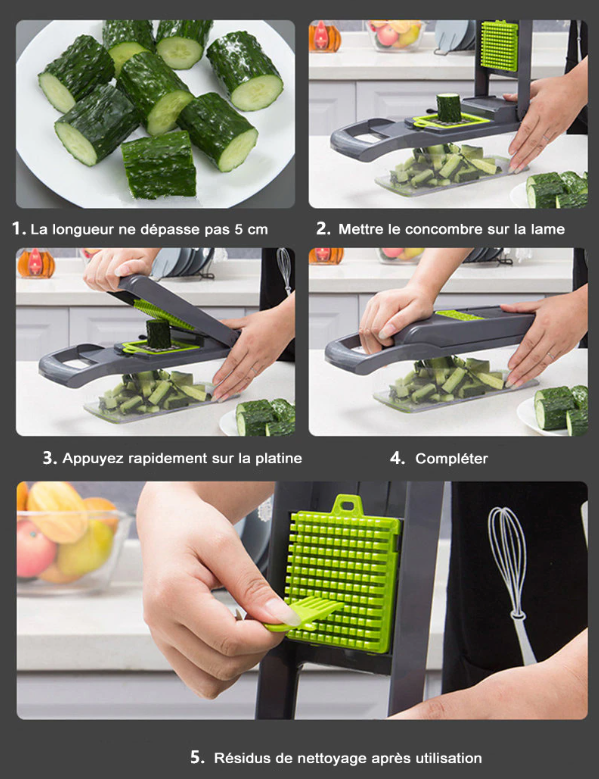 Coupe légume multifonctionnel avec bac