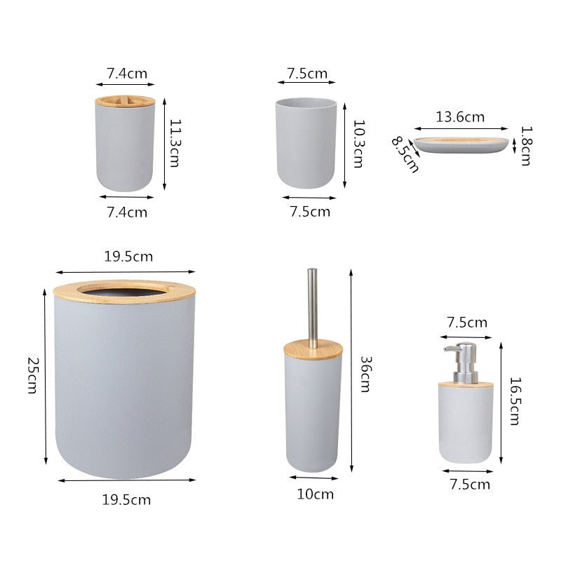 Set de salle de bain en bambou - 6 pièces