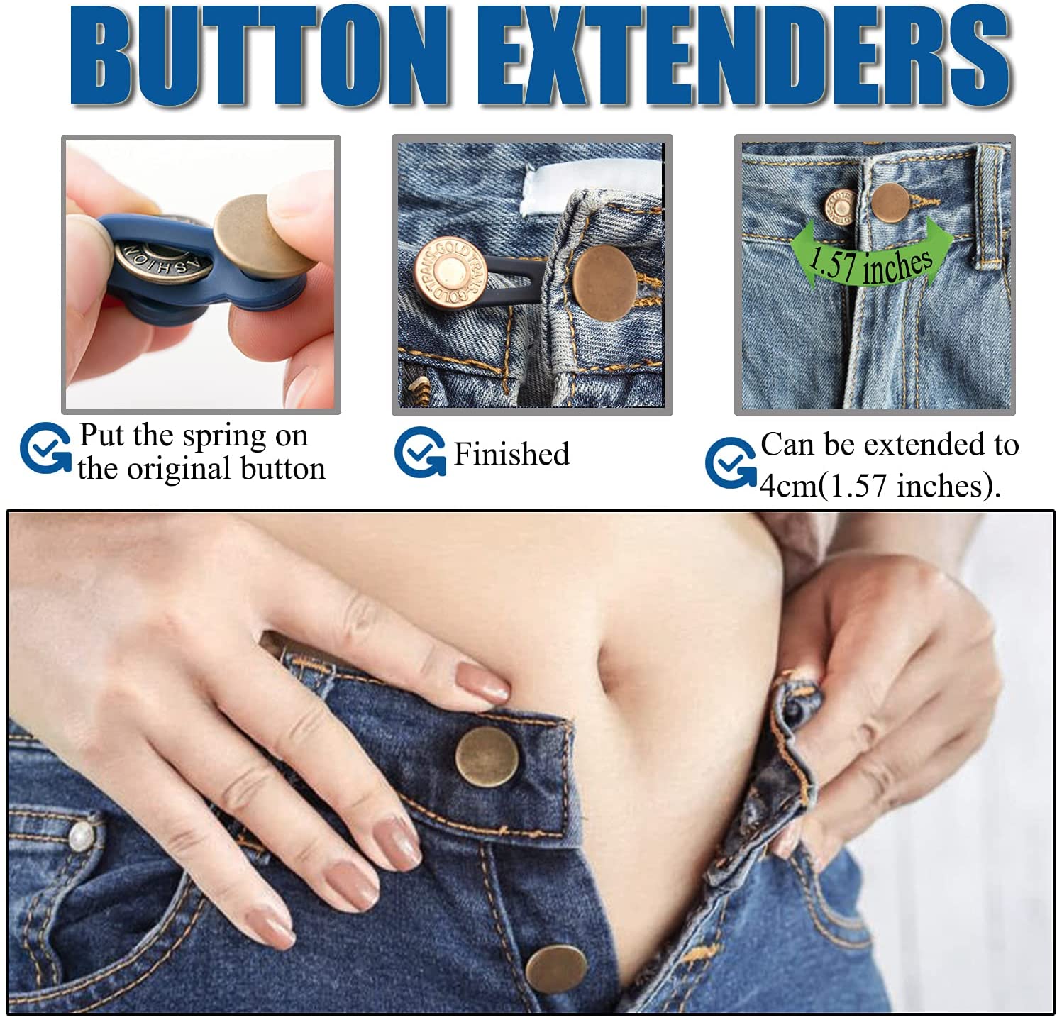 10x Bouton de jeans rétractable