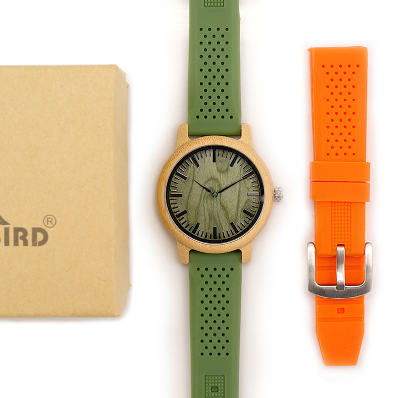 Montre en bois de bambou avec bracelet interchangeable