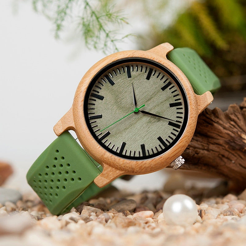 Montre en bois de bambou avec bracelet interchangeable