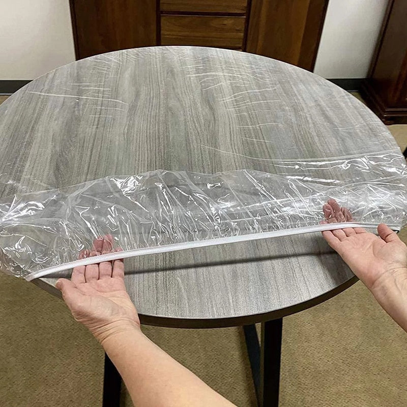 Nappe de table ronde transparente et élastique