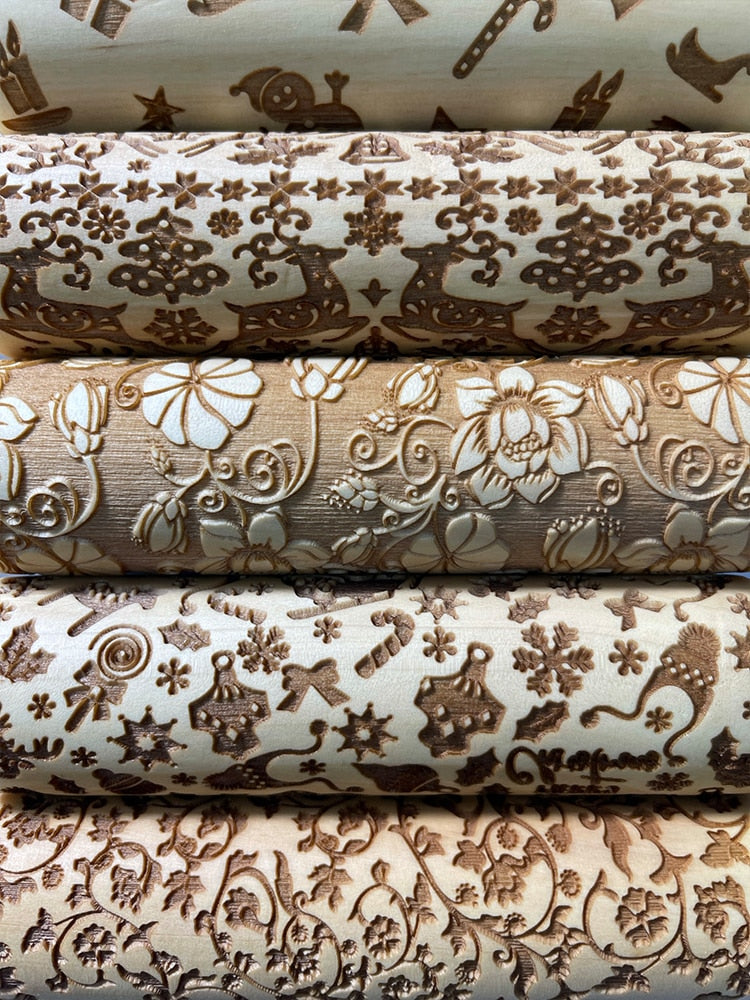 Rouleau à pâtisserie bois gravé 3D - Motifs Noël