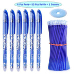 Lot de 6 Stylos Gel effaçables + 50 recharges - Gomme OFFERTE