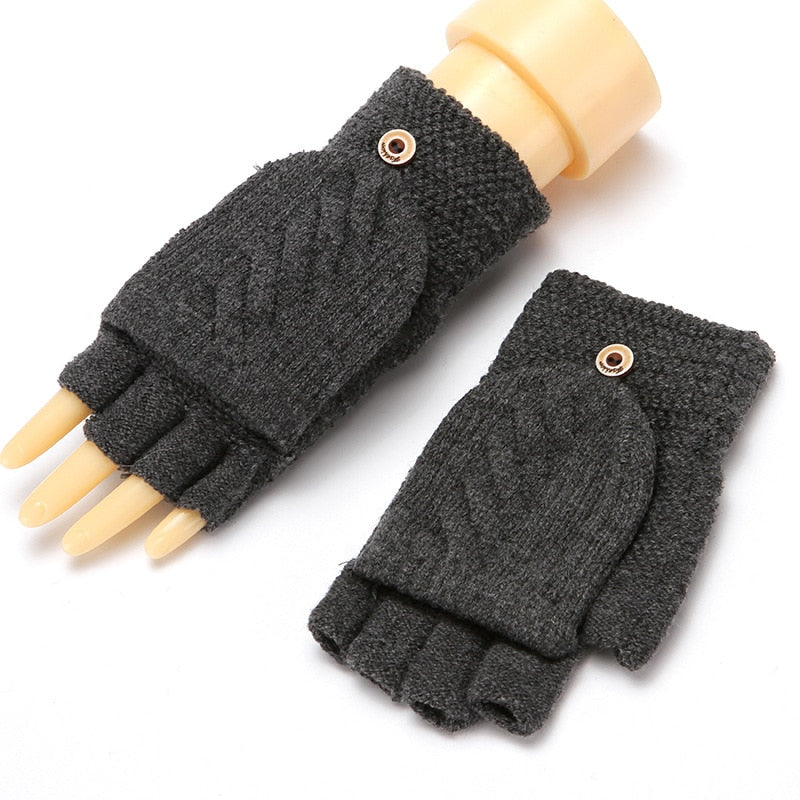 Gants mitaine à rabats en laine tricotée