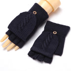 Gants mitaine à rabats en laine tricotée