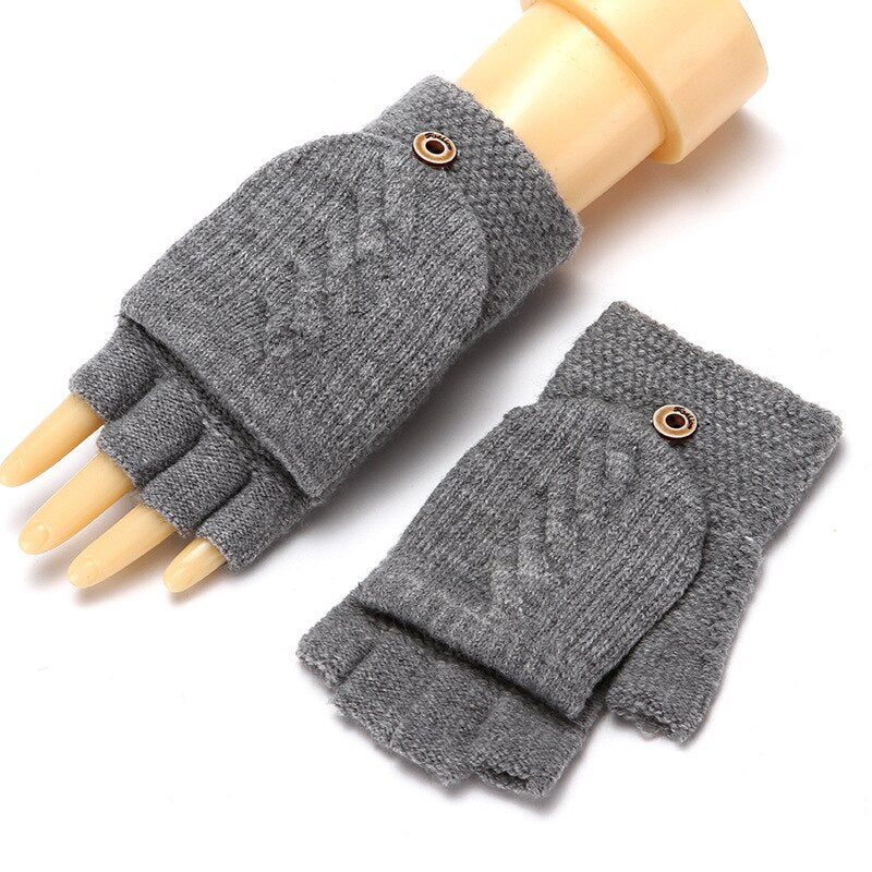 Gants mitaine à rabats en laine tricotée