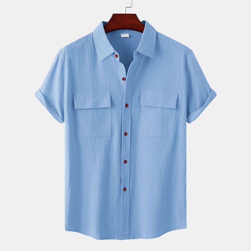 Chemise en coton et lin à Double poche pour homme