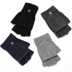 Gants mitaine à rabats en laine tricotée