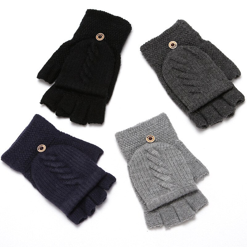Gants mitaine à rabats en laine tricotée