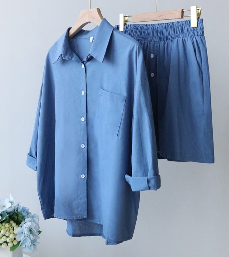 Ensemble 2PCS chemise & short - Coton et Lin