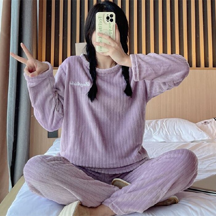 Pyjama d'hiver chaud en flanelle - Femme