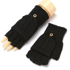 Gants mitaine à rabats en laine tricotée