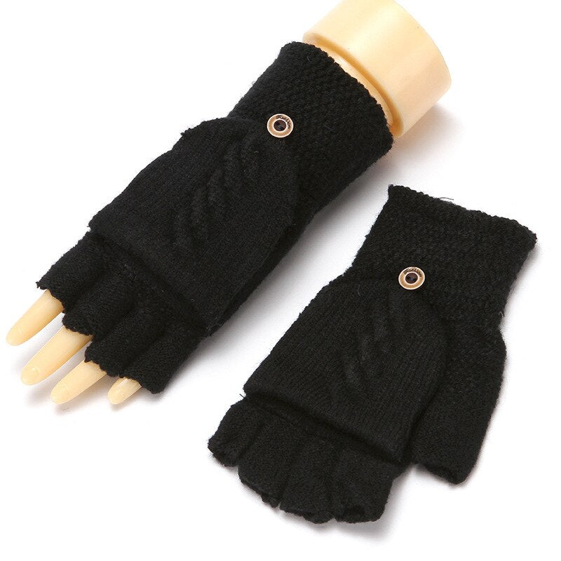 Gants mitaine à rabats en laine tricotée