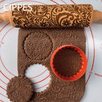 Rouleau à pâtisserie bois gravé 3D - Motifs Noël