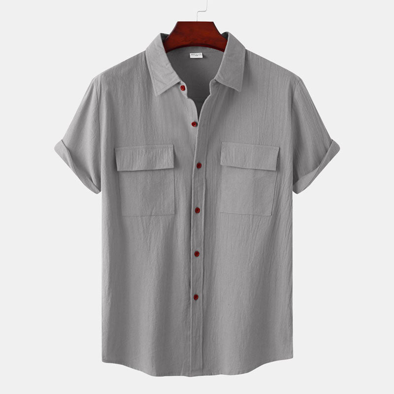 Chemise en coton et lin à Double poche pour homme