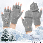 Gants mitaine à rabats en laine tricotée