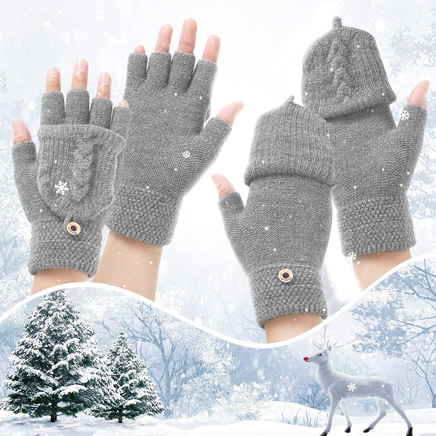 Gants mitaine à rabats en laine tricotée